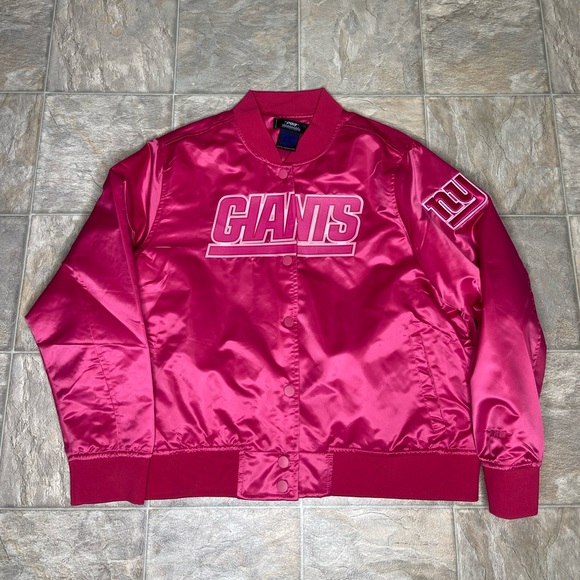 New York Giants Pro Standard Satin Bomber Jacket Women Size XLarge Pink NFL - Picture 1 of 6